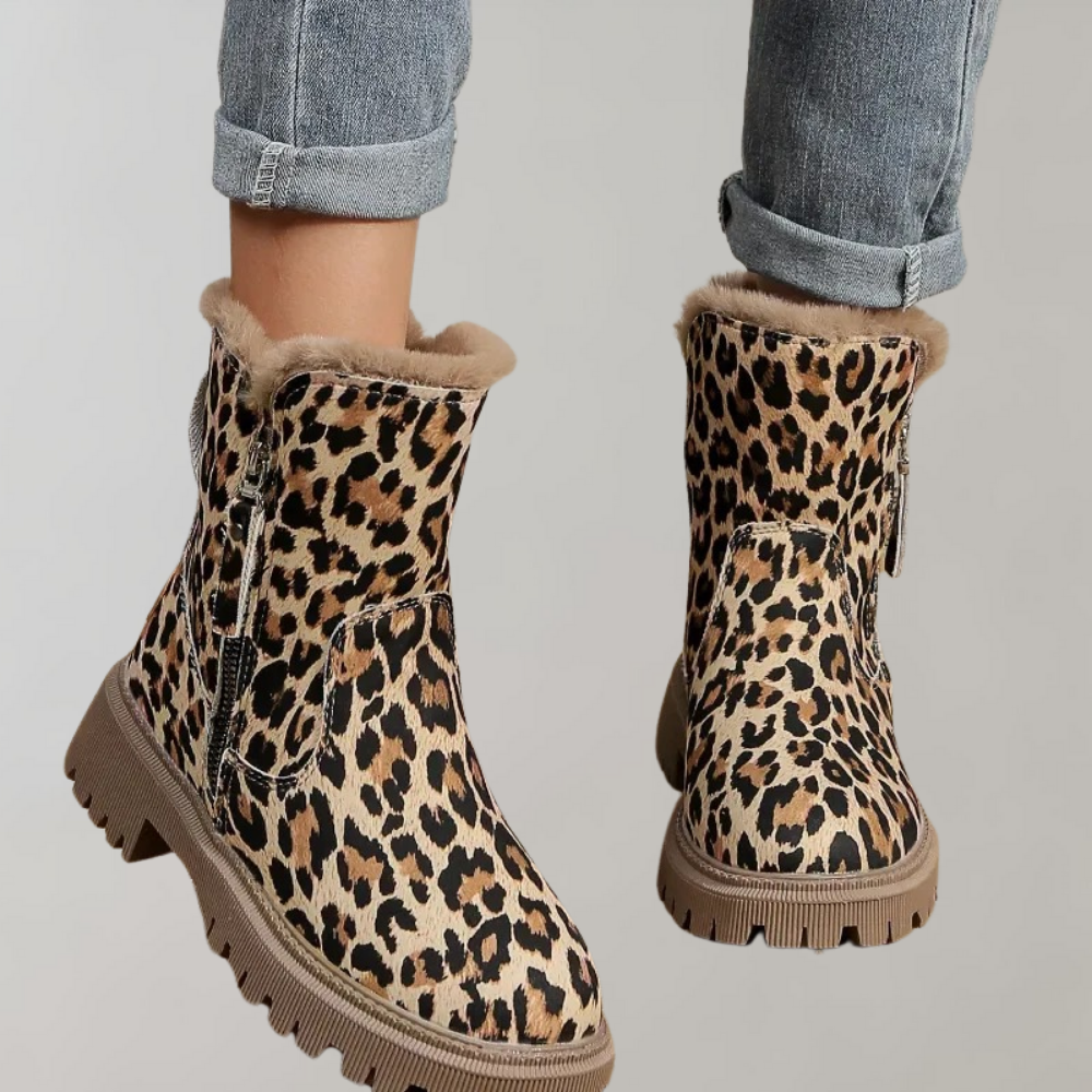 Riley - Warm gefütterter Stiefel mit modischem Leoparden-Design