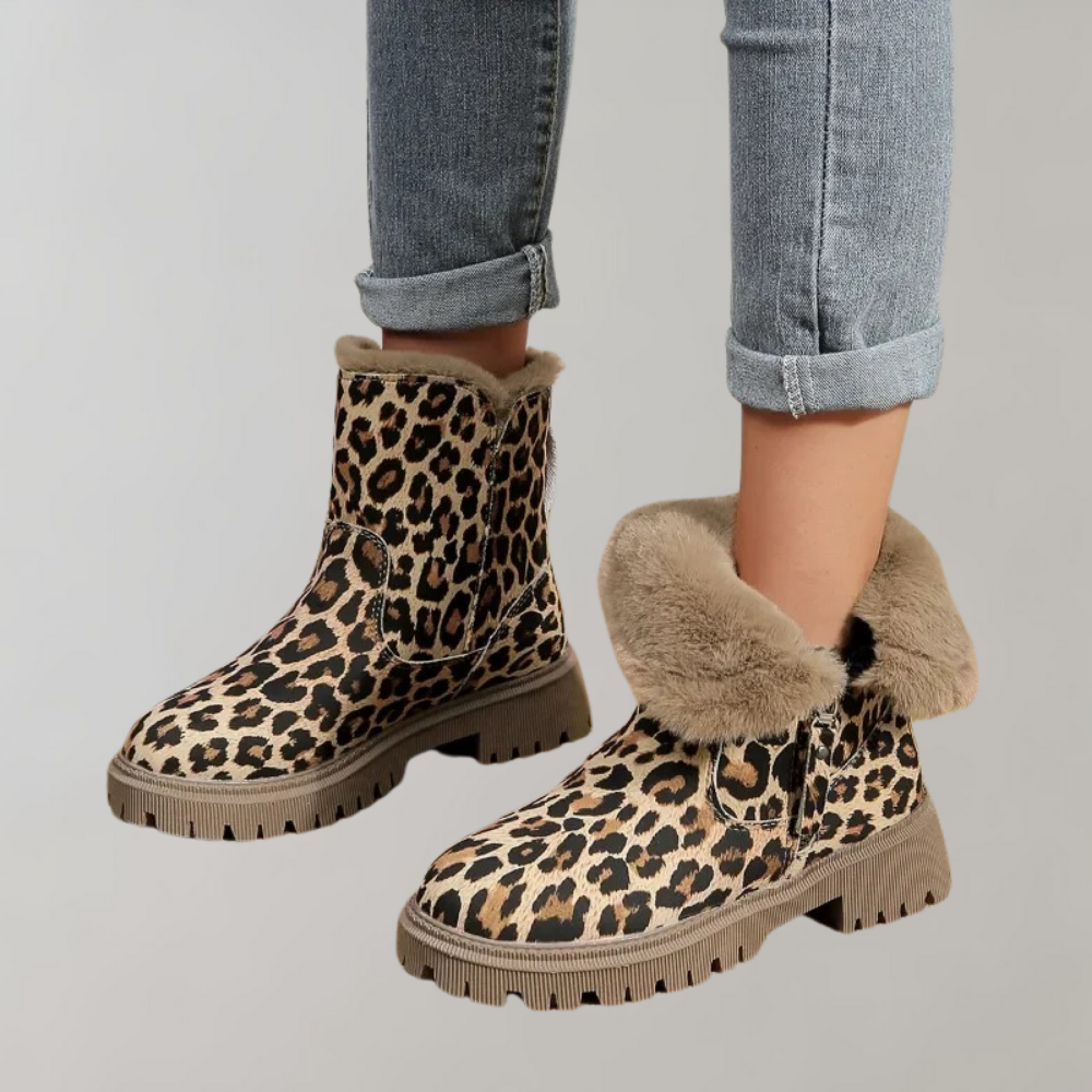 Riley - Warm gefütterter Stiefel mit modischem Leoparden-Design