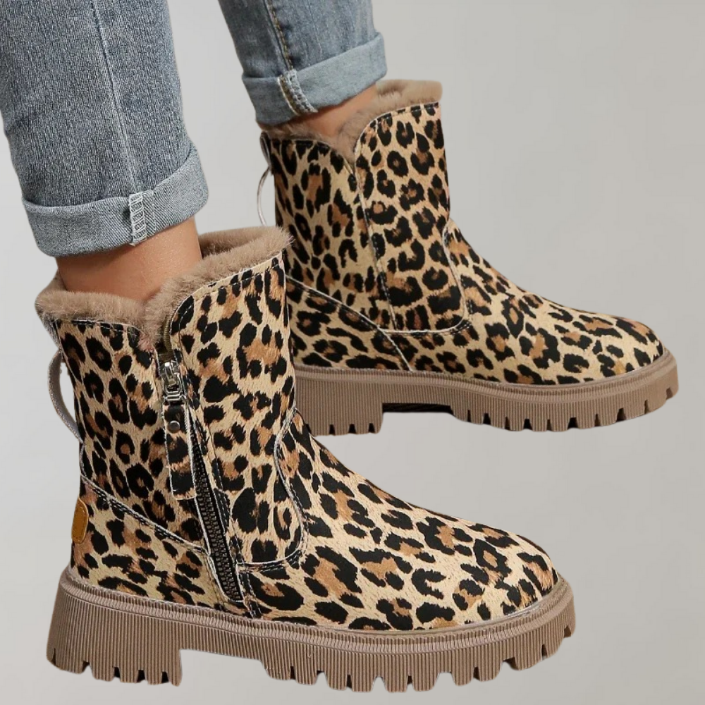 Riley - Warm gefütterter Stiefel mit modischem Leoparden-Design