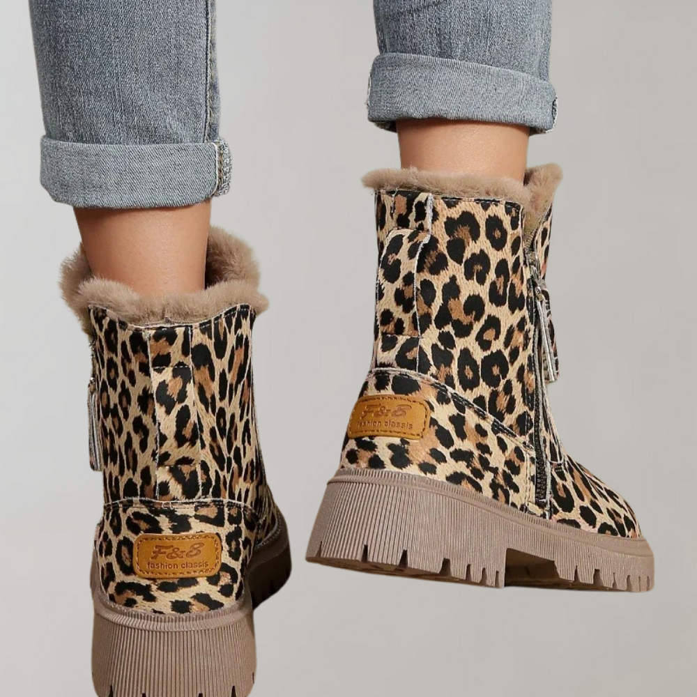 Riley - Warm gefütterter Stiefel mit modischem Leoparden-Design