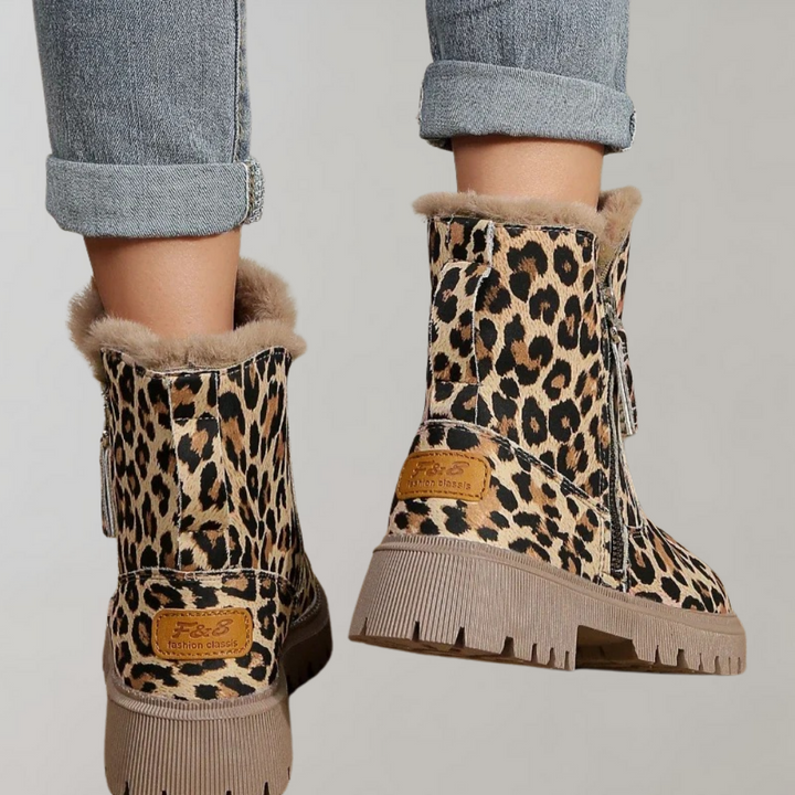Riley - Warm gefütterter Stiefel mit modischem Leoparden-Design